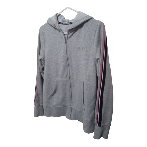 Juicy Couture Sport Full Zip Hoodie Sweatshirt. Pink & Blue Striped Sleeves. M - Picture 3 of 8